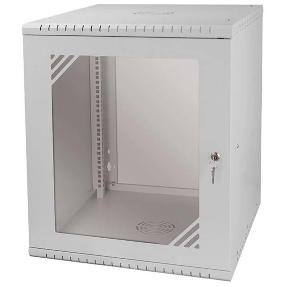 Stalflex RC19-12U-600GG 19" 12U 600 mm mély lapra szerelt szürke üvegajtós fali rack szekrény
