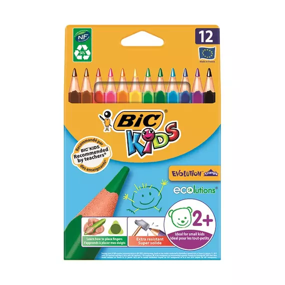 Színes ceruza BIC Kids Evolution háromszögletű környezetbarát 12db/készlet