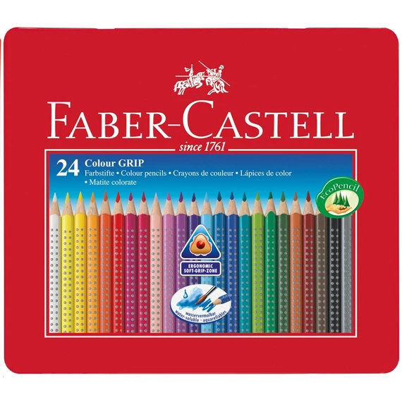 Színes ceruza FABER-CASTELL Grip háromszögletű fémdobozos 24db/készlet