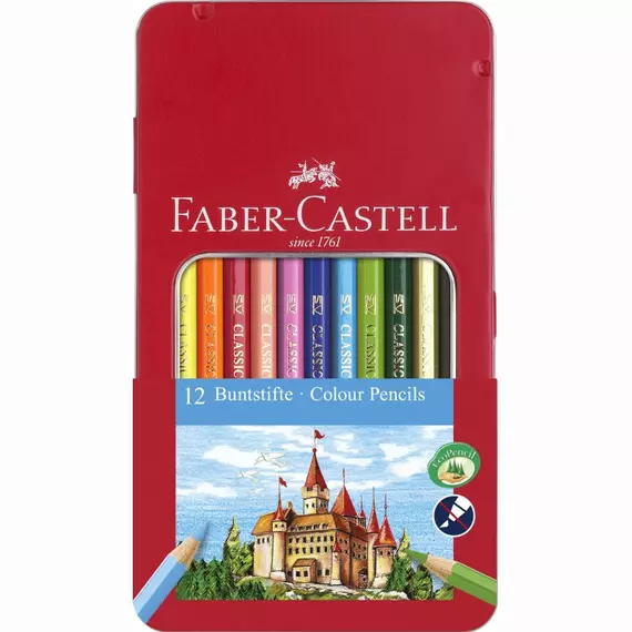Színes ceruza FABER-CASTELL hatszögletű fémdobozos 12db/készlet