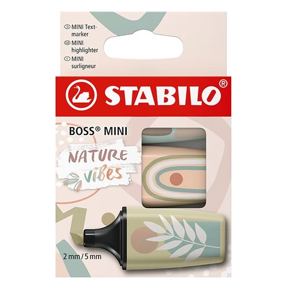 Szövegkiemelő készlet, 1-4 mm, STABILO "Boss Mini Nature vibes", 3 különböző szín