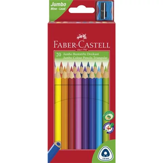 Színes ceruza készlet, háromszögletű, FABER-CASTELL "Jumbo", 20 különböző szín
