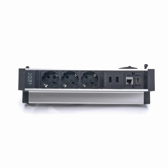 TOO DPS-113-3S IP20,3x 2P+F,2x USB-A,RJ45,HDMI,színes csomagolás,ezüst asztalra rögzíthető elosztó
