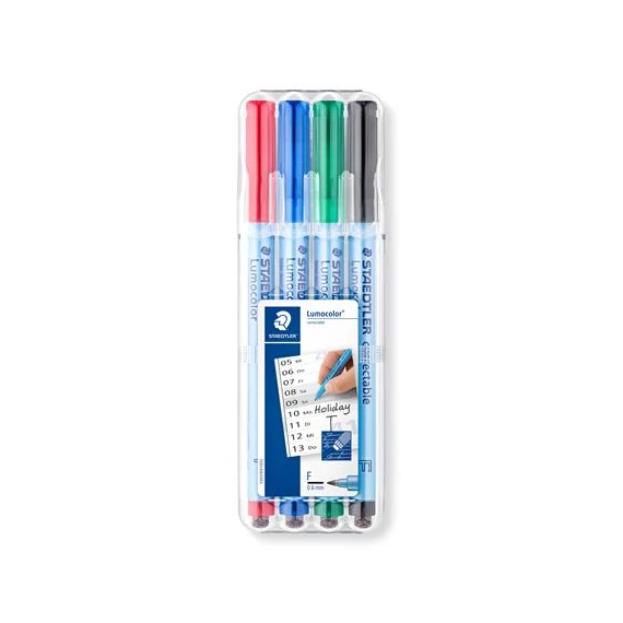 Alkoholmentes marker készlet, OHP, 0,6 mm, STAEDTLER "Lumocolor 305 F", 4 különböző szín