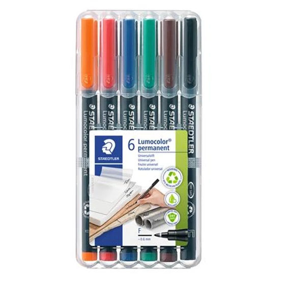 Alkoholos marker készlet, OHP, 0,6 mm, STAEDTLER "Lumocolor 318", 6 különböző szín