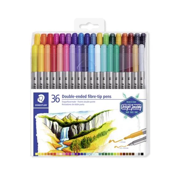 Rostirón készlet, 0,8/3,0 mm, kétvégű, STAEDTLER "3200", 36 különböző szín