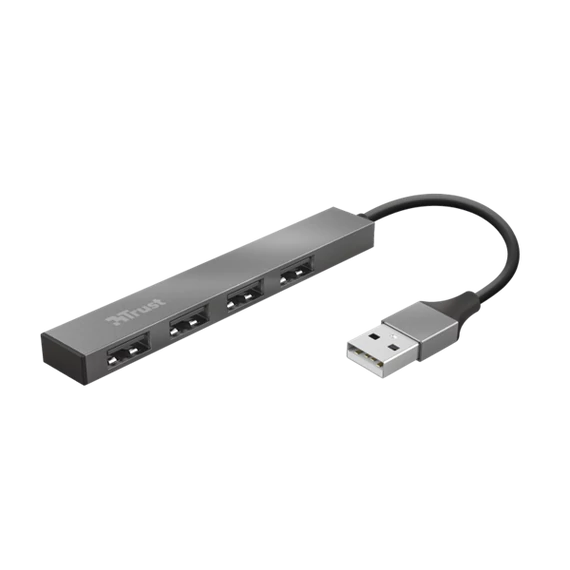 USB elosztó-HUB, 4 port, alumínium, USB 2.0, TRUST "Halyx"