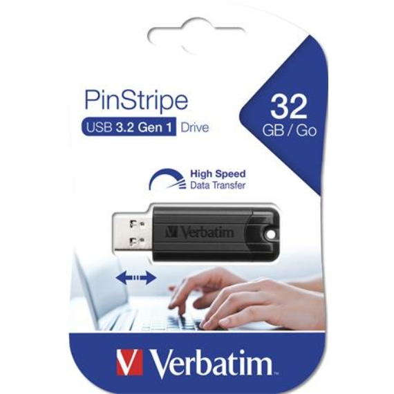 Pendrive, 32GB, USB 3.2, VERBATIM "Pinstripe", fekete