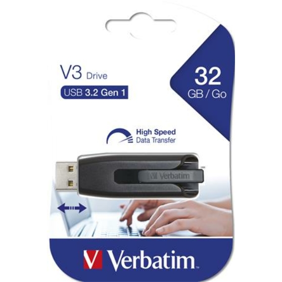 Pendrive, 32GB, USB 3.2, 60/12MB/s, VERBATIM "V3", fekete-szürke