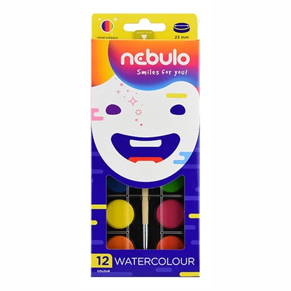 Vízfesték, 12 darabos, 23 mm, NEBULO