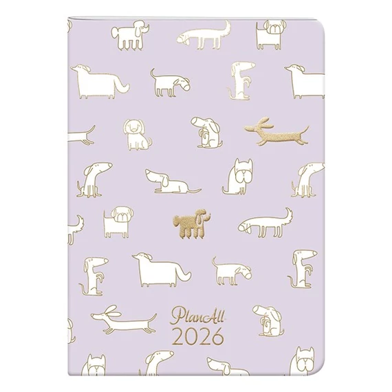 Zsebnaptár PLANALL B/6 heti álló fehér lapos aranyozott Pupper 2026.