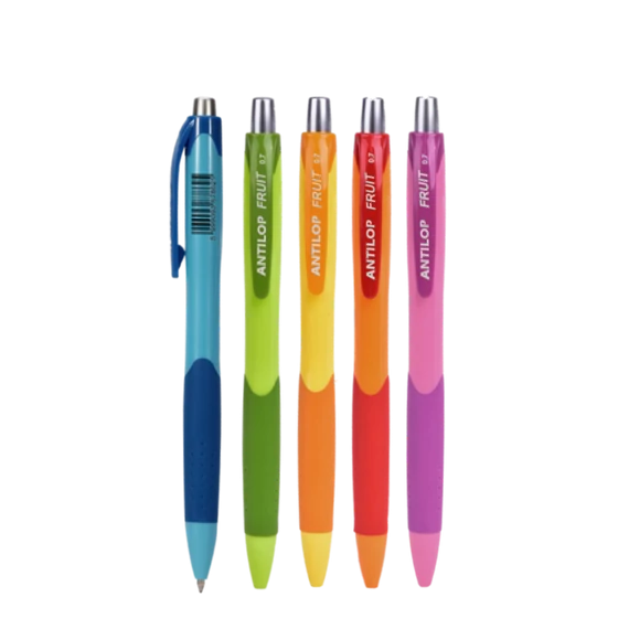 Zselés toll nyomógombos vegyes színek 0,7mm Antilop Fruit írásszín kék