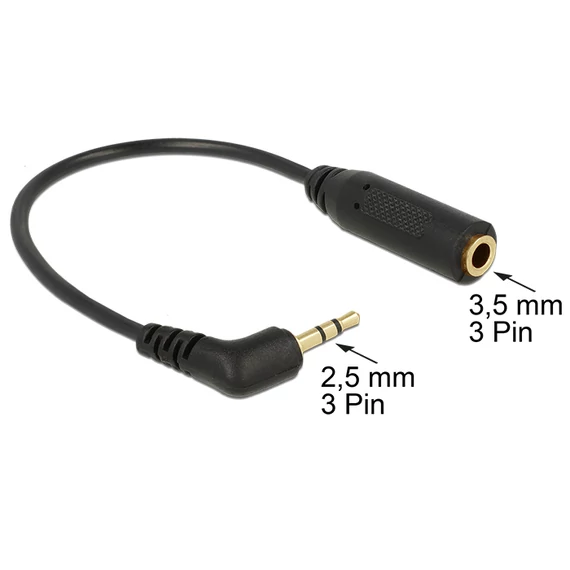 DeLock Audio Cable Stereo jack 2,5mm 3 pin male angled > Stereo jack 3,5mm 3 pin female