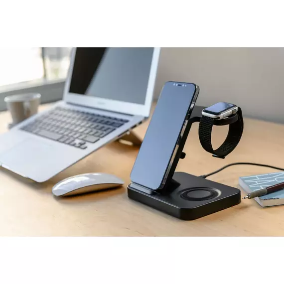 FIXED Powerstation with wireless charging up to 3 devices Fekete