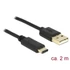 Delock 83327 USB-A 2.0 apa > USB Type-C 2.0 apa 2m fekete kábel