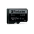 Memóriakártya, microSDXC, 64GB, CL10/U3, 90/45 MB/s, adapter, VERBATIM "PRO"