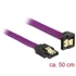Delock 83696 SATA 6 Gb/s 50 cm lefele / egyenes metál lila Premium összekötő kábel