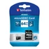 Memóriakártya, microSDXC, 64GB, CL10/U1, 90/10 MB/s, adapter, VERBATIM "Premium"